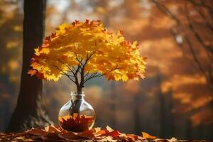 une vase avec une arbre dans il dans le milieu de une forêt. généré par ai photo