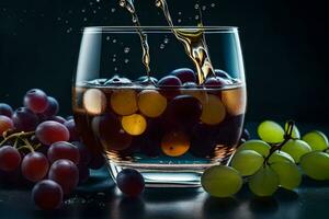 une verre de du vin avec les raisins et l'eau. généré par ai photo