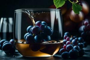 une verre de du vin avec les raisins. généré par ai photo
