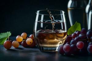 une verre de du vin avec les raisins et une bouteille. généré par ai photo