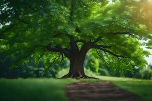 photo fond d'écran le ciel, des arbres, herbe, chemin, arbre, vert, chemin, arbre,. généré par ai