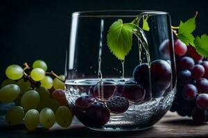 les raisins et l'eau dans une verre. généré par ai photo