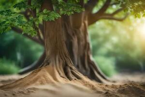 une arbre avec les racines dans le sable. généré par ai photo