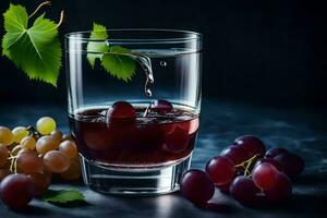 une verre de du vin avec les raisins et feuilles. généré par ai photo