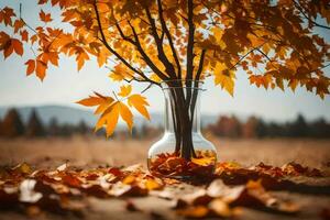 l'automne feuilles dans une vase sur le sol. généré par ai photo