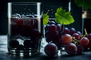 les raisins et l'eau dans des lunettes sur une foncé Contexte. généré par ai photo