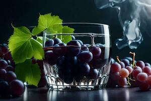 les raisins dans une verre avec fumée. généré par ai photo