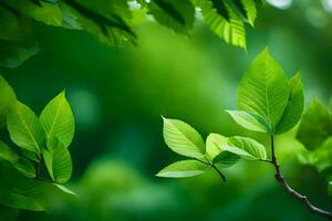 vert feuilles sur une arbre. généré par ai photo