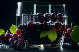 une verre de du vin avec les raisins et glace. généré par ai photo