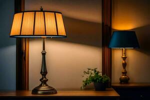 une lampe sur une table dans une chambre. généré par ai photo