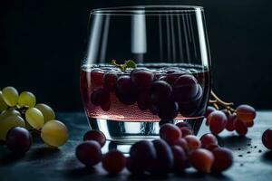 une verre de du vin avec les raisins. généré par ai photo