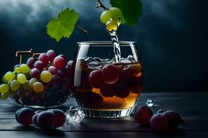 une verre de du vin avec les raisins et glace. généré par ai photo