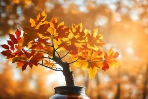 l'automne feuilles dans une pot. généré par ai photo