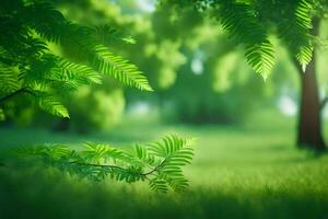 vert des arbres et herbe dans le milieu de une champ. généré par ai photo