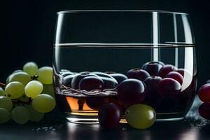 une verre de du vin avec les raisins et une verre de l'eau. généré par ai photo