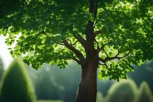 une arbre est montré dans le milieu de une parc. généré par ai photo