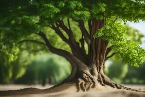 une arbre avec les racines dans le sable. généré par ai photo