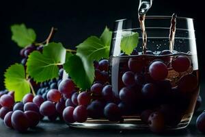 une verre de du vin avec les raisins et feuilles. généré par ai photo