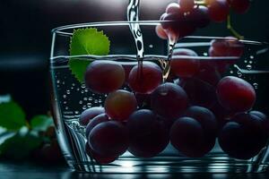 les raisins dans une verre de l'eau. généré par ai photo
