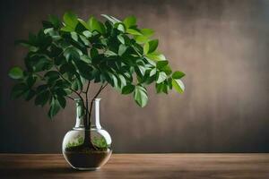 une petit plante dans une vase sur une tableau. généré par ai photo