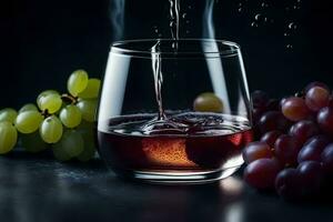 une verre de du vin avec les raisins et les raisins. généré par ai photo