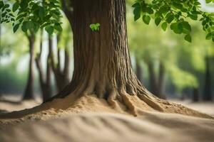 une arbre avec les racines dans le sable. généré par ai photo