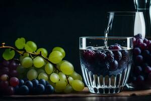 verser du vin dans une verre de les raisins. généré par ai photo