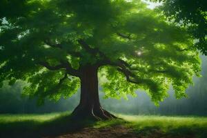 photo fond d'écran le ciel, des arbres, herbe, soleil, arbre, vert, le forêt, le. généré par ai