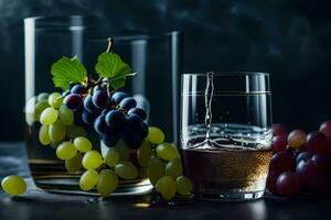 une verre de du vin et les raisins. généré par ai photo