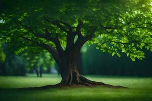 une arbre dans une champ avec vert feuilles. généré par ai photo