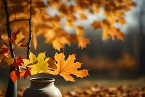 l'automne feuilles dans une vase. généré par ai photo