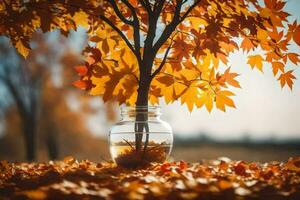 l'automne feuilles dans une pot. généré par ai photo