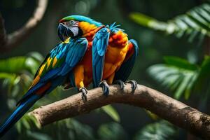 une coloré perroquet est assis sur une branche. généré par ai photo