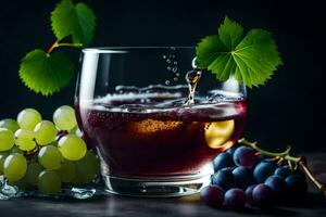 une verre de du vin avec les raisins et feuilles. généré par ai photo