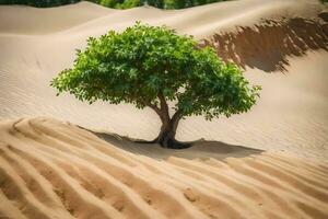 une seul arbre dans le désert. généré par ai photo