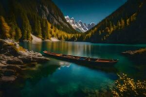 le bateau est flottant dans le lac. généré par ai photo