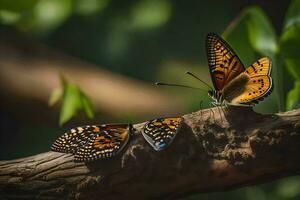 papillons sur une branche. généré par ai photo