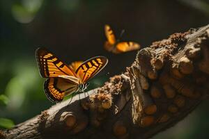 papillons sur une branche. généré par ai photo