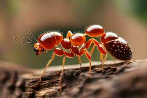 un fourmi avec rouge yeux et petit jambes. généré par ai photo