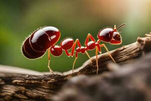 une rouge fourmi sur une branche. généré par ai photo