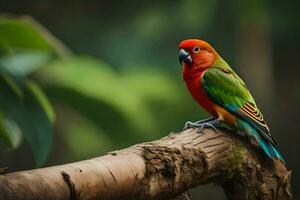 une coloré oiseau est assis sur une branche. généré par ai photo