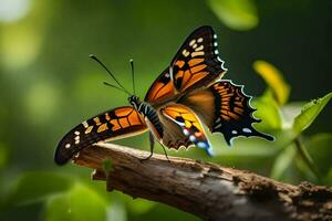 papillon sur une branche. généré par ai photo