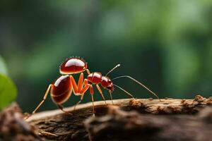un fourmi est permanent sur une branche. généré par ai photo