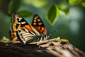 papillon sur une bifurquer, nature, vert, des arbres, HD fond d'écran. généré par ai photo