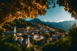 le village de kastoria dans le montagnes. généré par ai photo