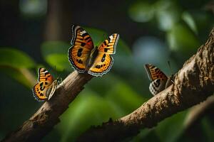 papillons sur une branche. généré par ai photo