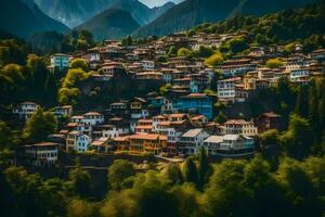 coloré Maisons dans le montagnes. généré par ai photo