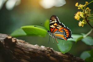 papillon sur une branche. généré par ai photo