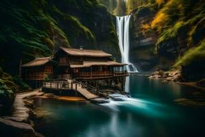 le maison de le cascade. généré par ai photo