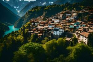 le village de alpe di sassu dans Italie. généré par ai photo